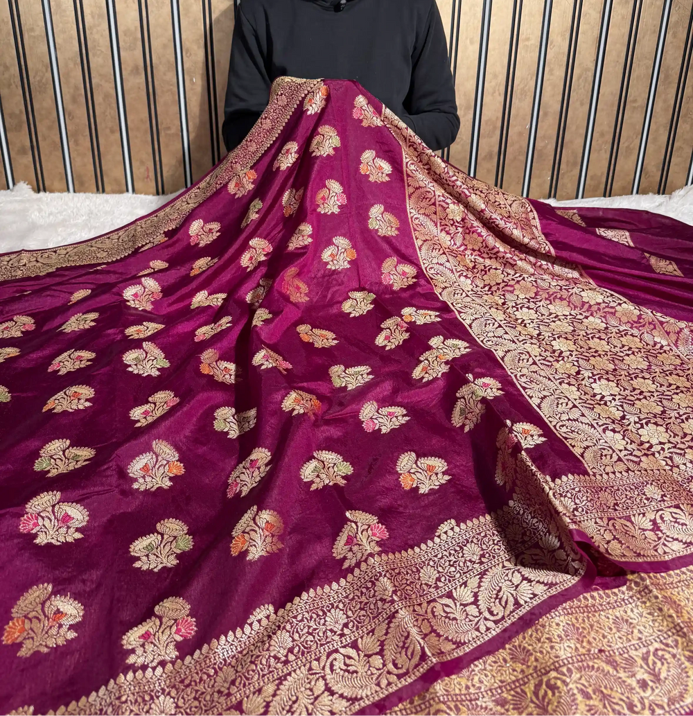 Wine Warm Silk Meenakari Traditional Buta Weave Banarasi Saree