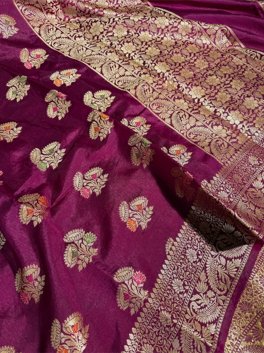 Wine Warm Silk Meenakari Traditional Buta Weave Banarasi Saree