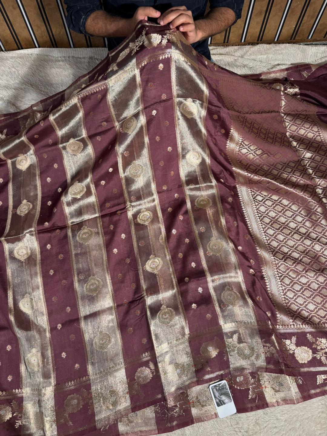 Wine Rangkat Chinia Tissue Silk Heritage Weave Banarasi Saree