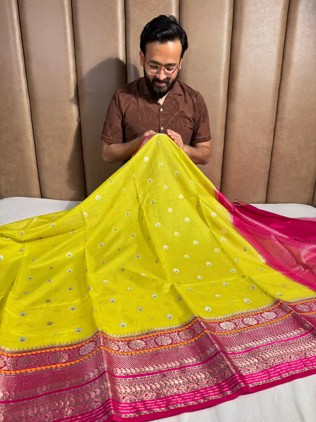 Yellow Banarasi Warm Silk Saree with Traditional Border