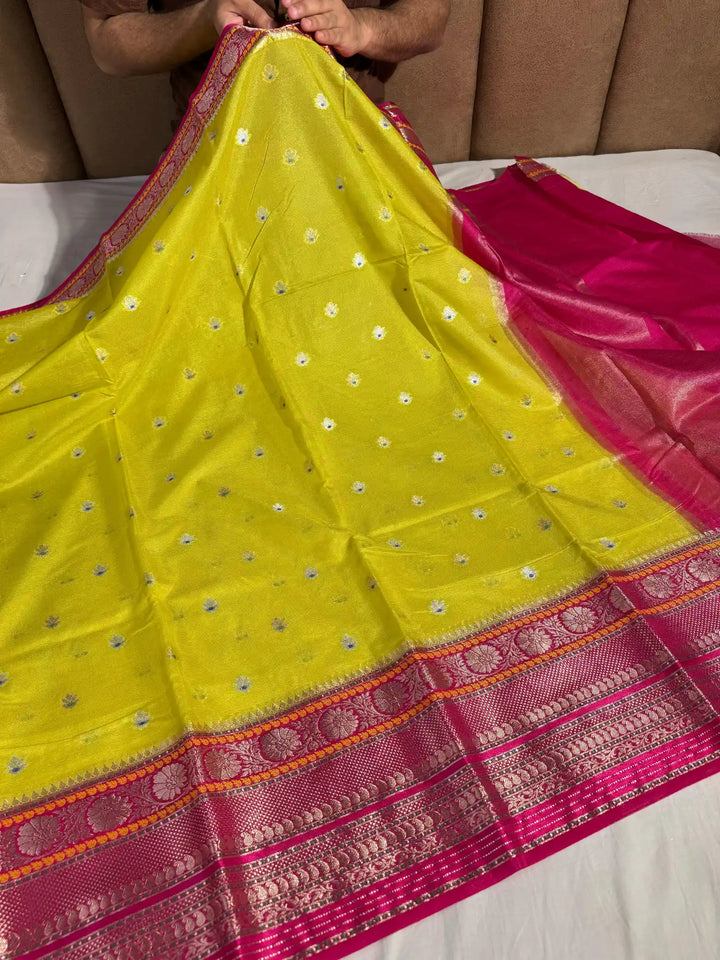 Yellow Banarasi Warm Silk Saree with Traditional Border