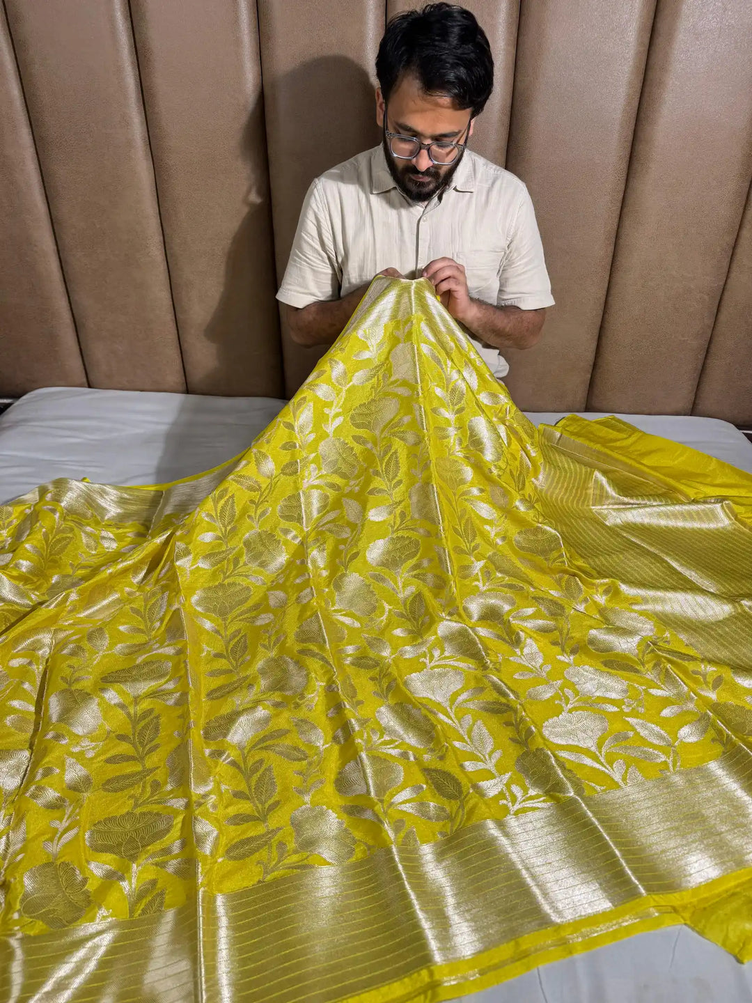 Yellow Katan Silk Saree with Rich Pallu and blouse