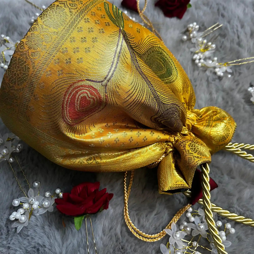 Yellow Shade Banarasi Potli Bags 