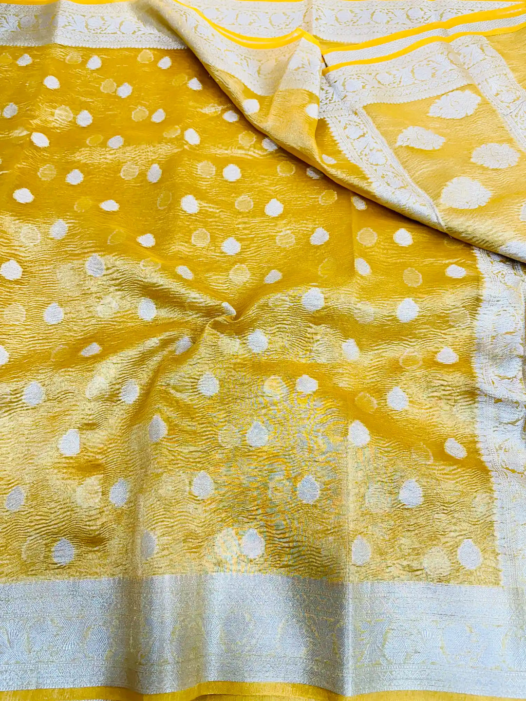 Yellow Tissue Silk Khaddi Buti Banarasi Saree