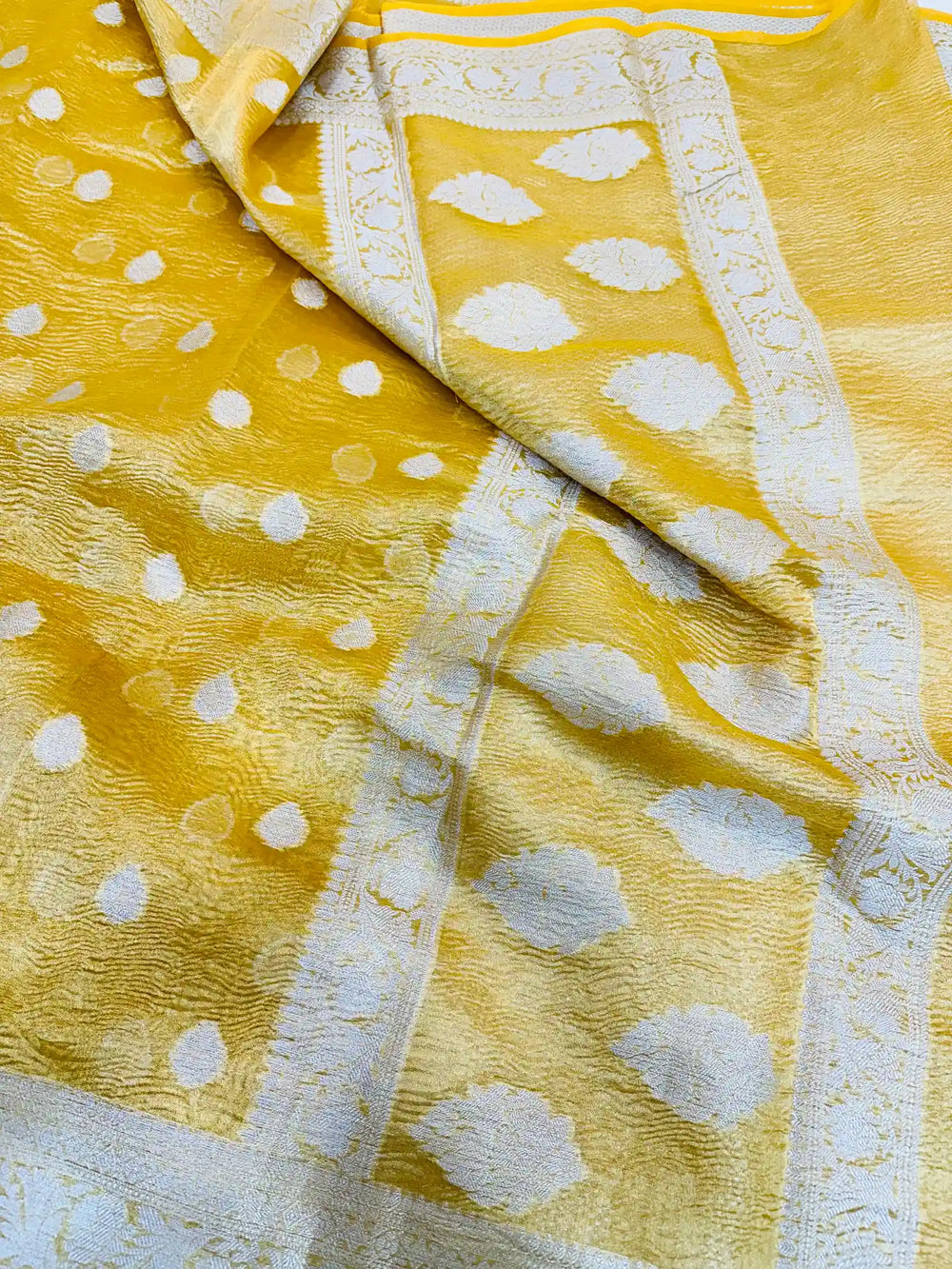 Yellow Tissue Silk Khaddi Buti Banarasi Saree