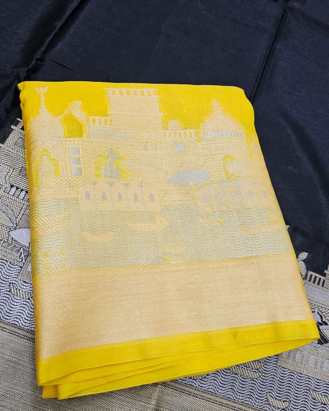 Yellow Georgette Silk Ghat Pattern Banarasi Saree
