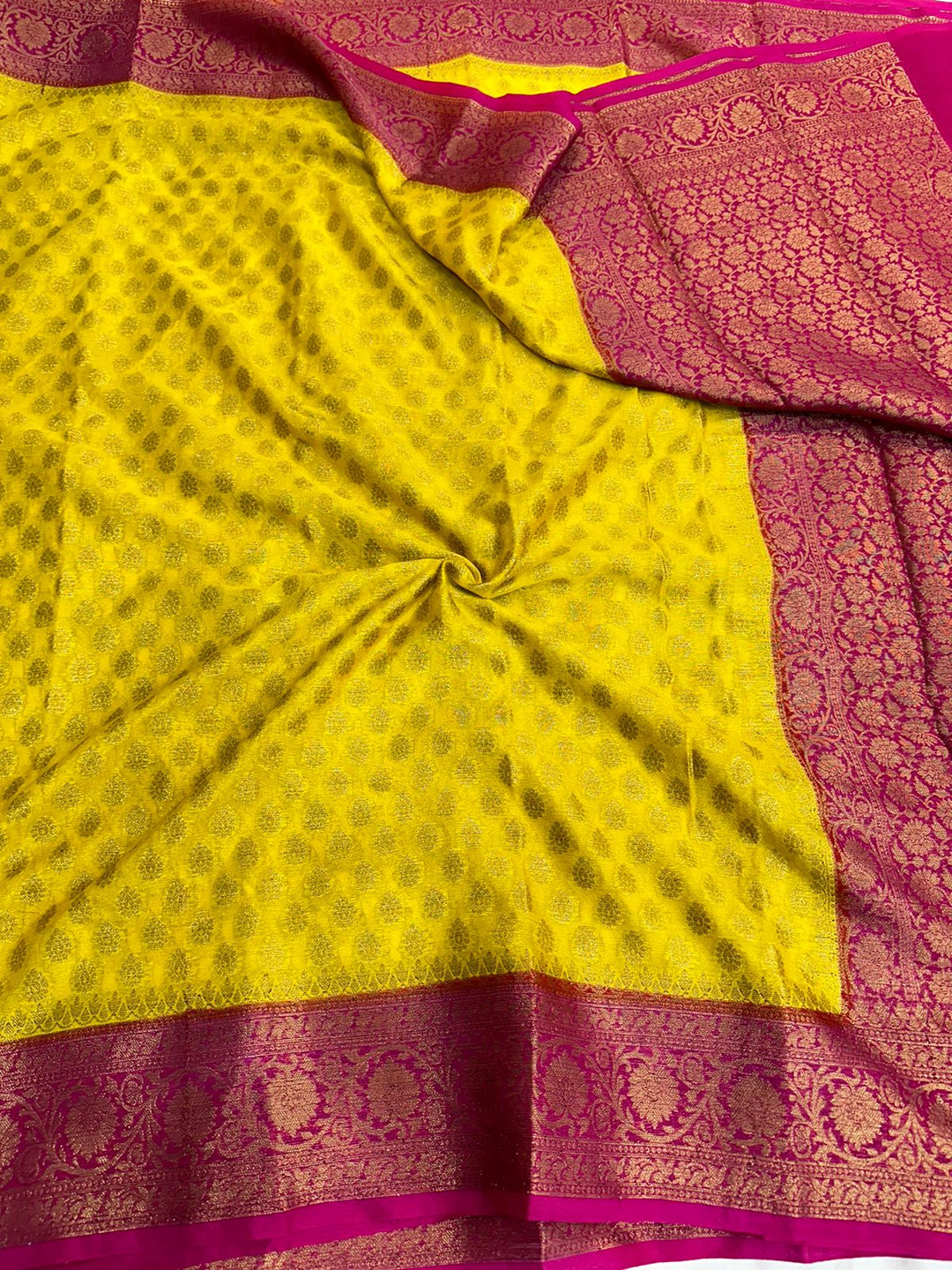 Yellow Semi Georgette Khaddi Buti Banarasi Saree