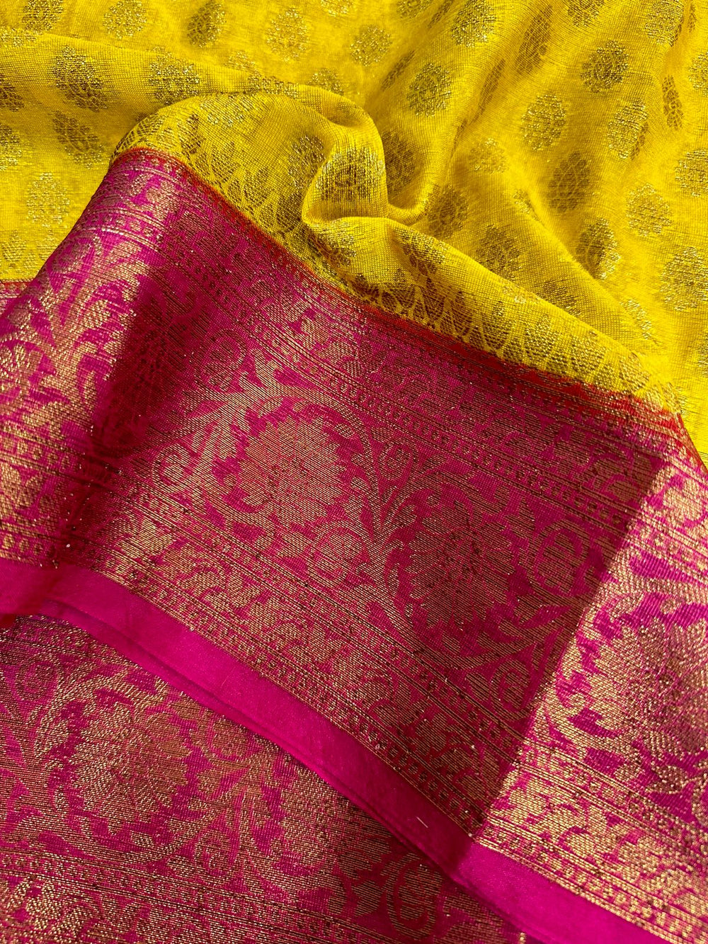Yellow Semi Georgette Khaddi Buti Banarasi Saree