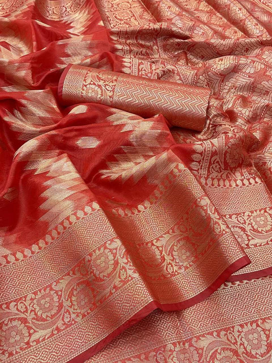 Abstract Red Colour Look Soft Silk Saree