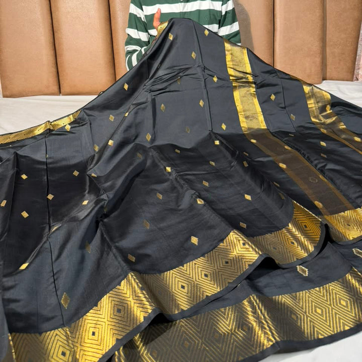 Jet Black Softsilk Heritage Banarasi Saree