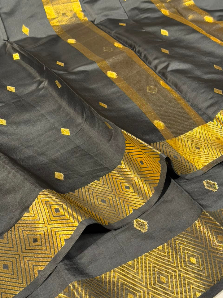 Jet Black Softsilk Heritage Banarasi Saree
