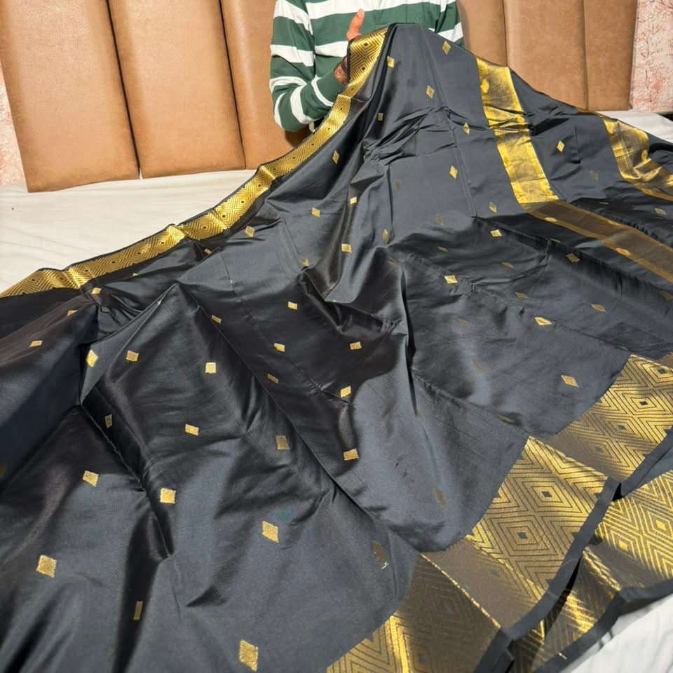 Jet Black Softsilk Heritage Banarasi Saree
