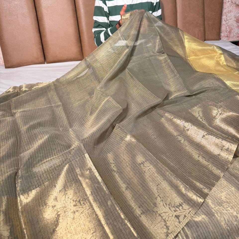 Dusty Grey Kota Checks Banarasi Saree