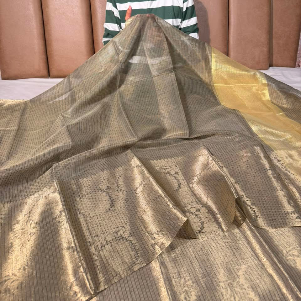 Dusty Grey Kota Checks Banarasi Saree
