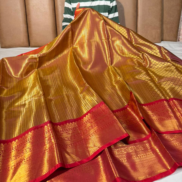 Rusted Copper kanjivaram Brocade Tissue Saree