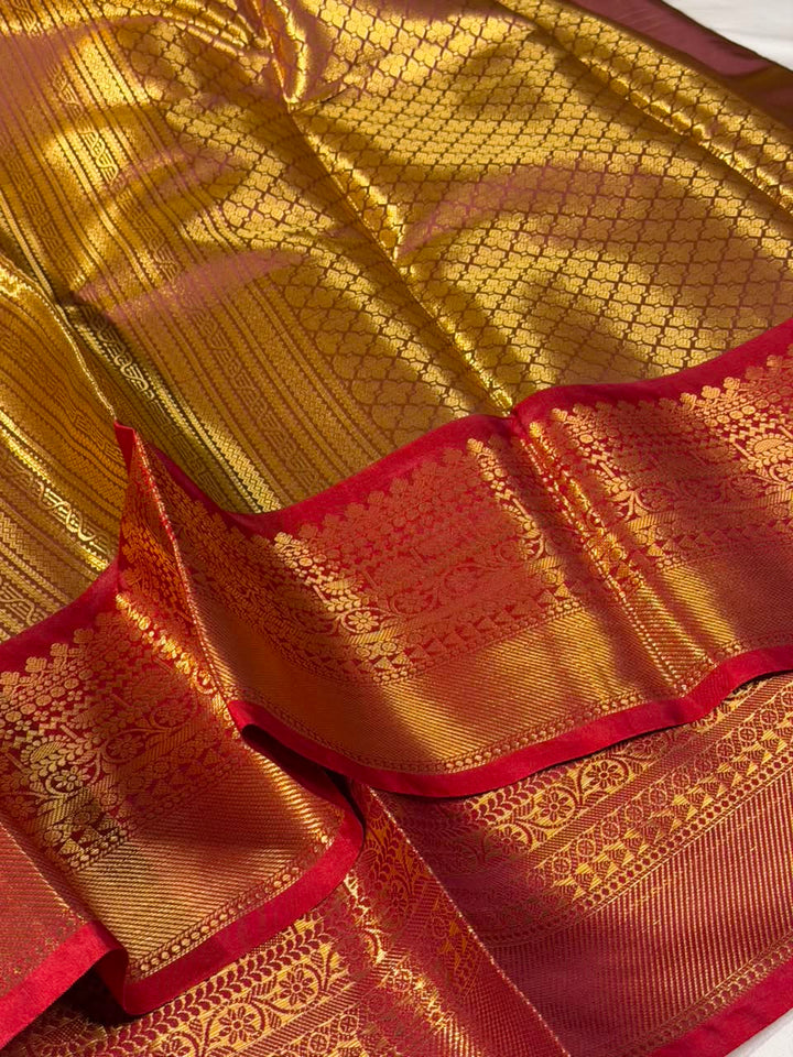 Rusted Copper kanjivaram Brocade Tissue Saree