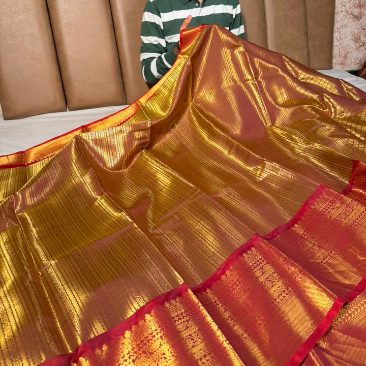 Rusted Copper kanjivaram Brocade Tissue Saree