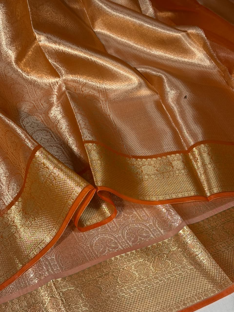 Metallic Orange Kanjivaram Tissue Saree