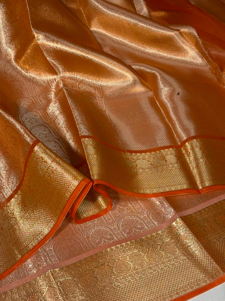 Metallic Orange Kanjivaram Tissue Saree