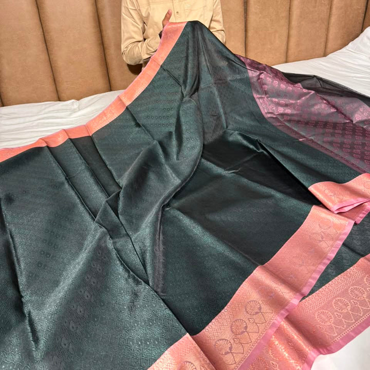 Bottle Green Kanchi Kora Embossed Saree