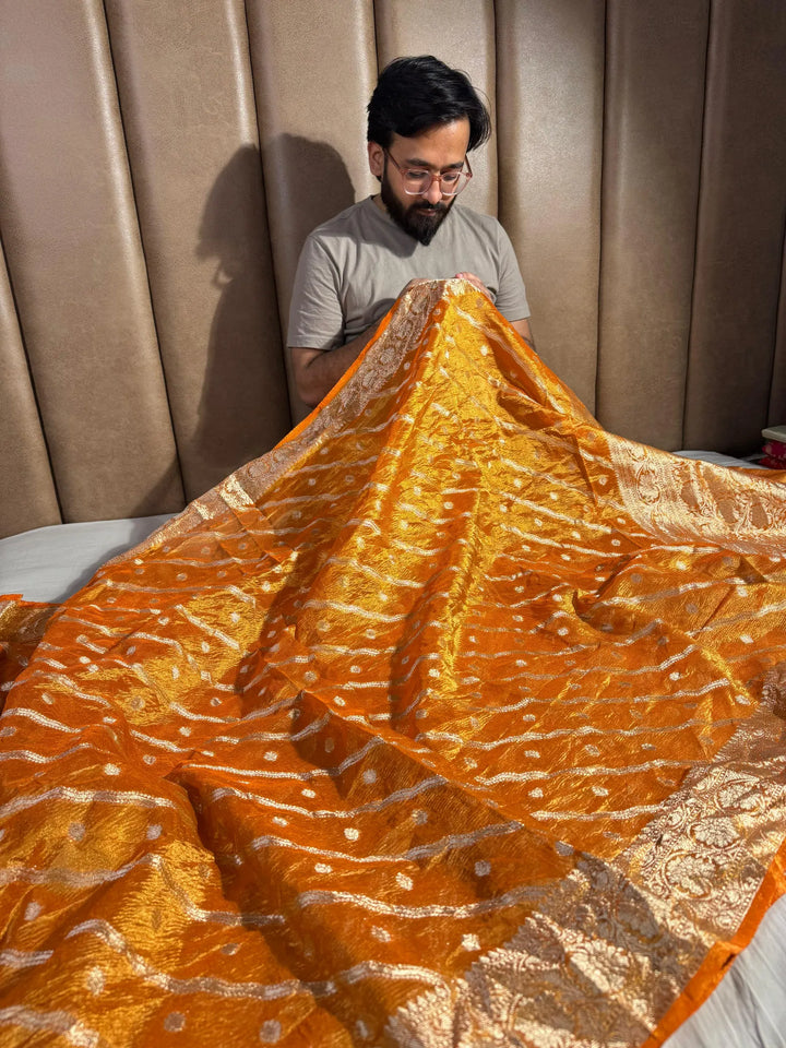 Banarasi crush tissue silk saree with rich pallu and blouse