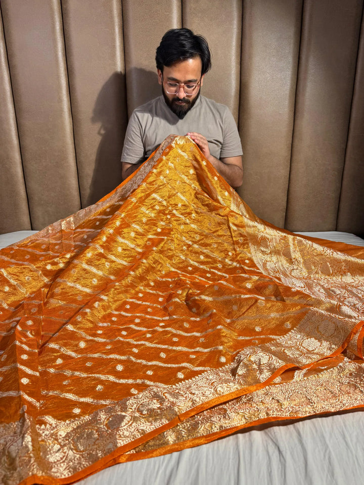 Banarasi crush tissue silk saree with rich pallu and blouse