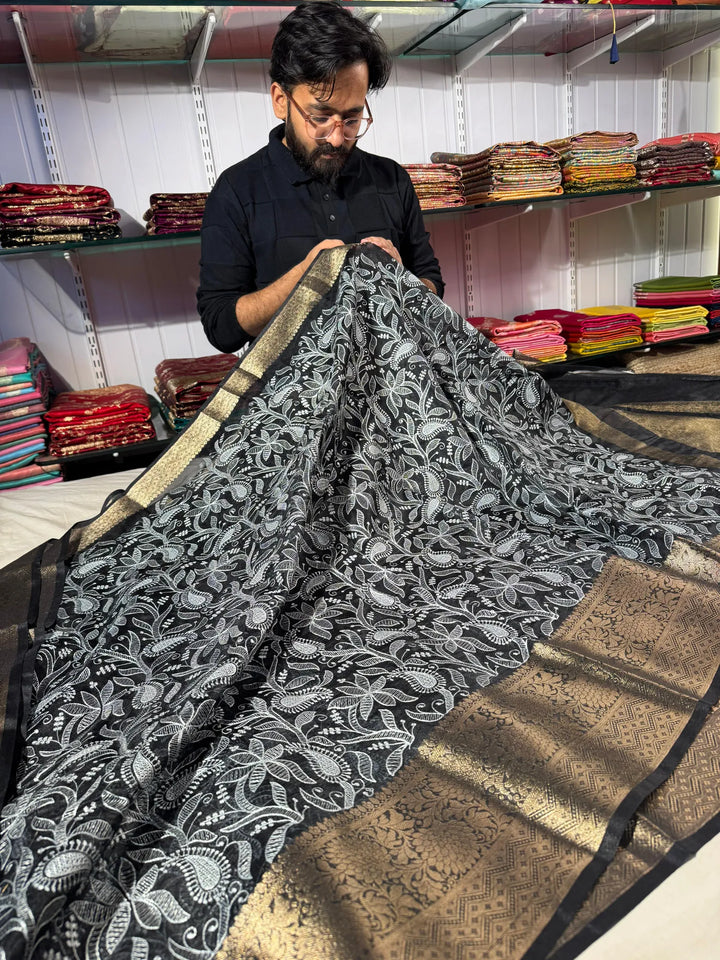 banarasi organza chikankari saree with zari pallu and rich texture borde