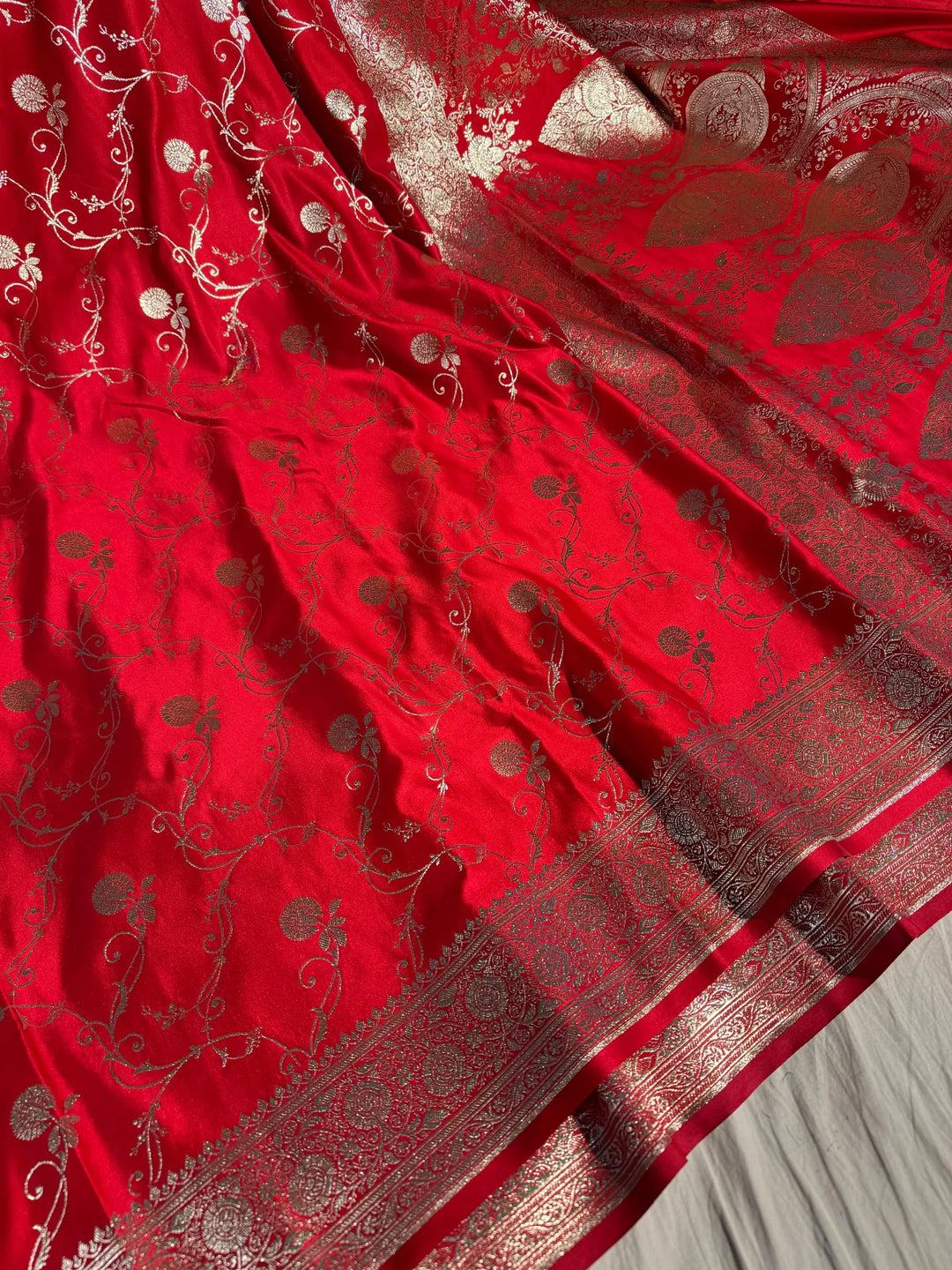 banarasi satin silk saree with rich texture design and classical pallu
