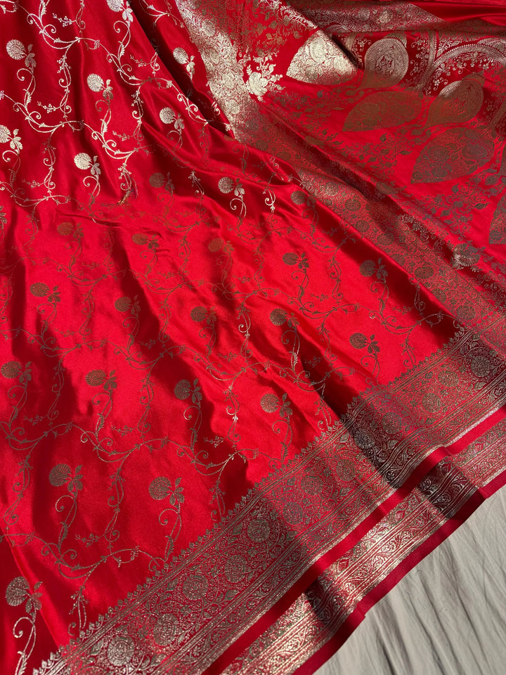 banarasi satin silk saree with rich texture design and classical pallu