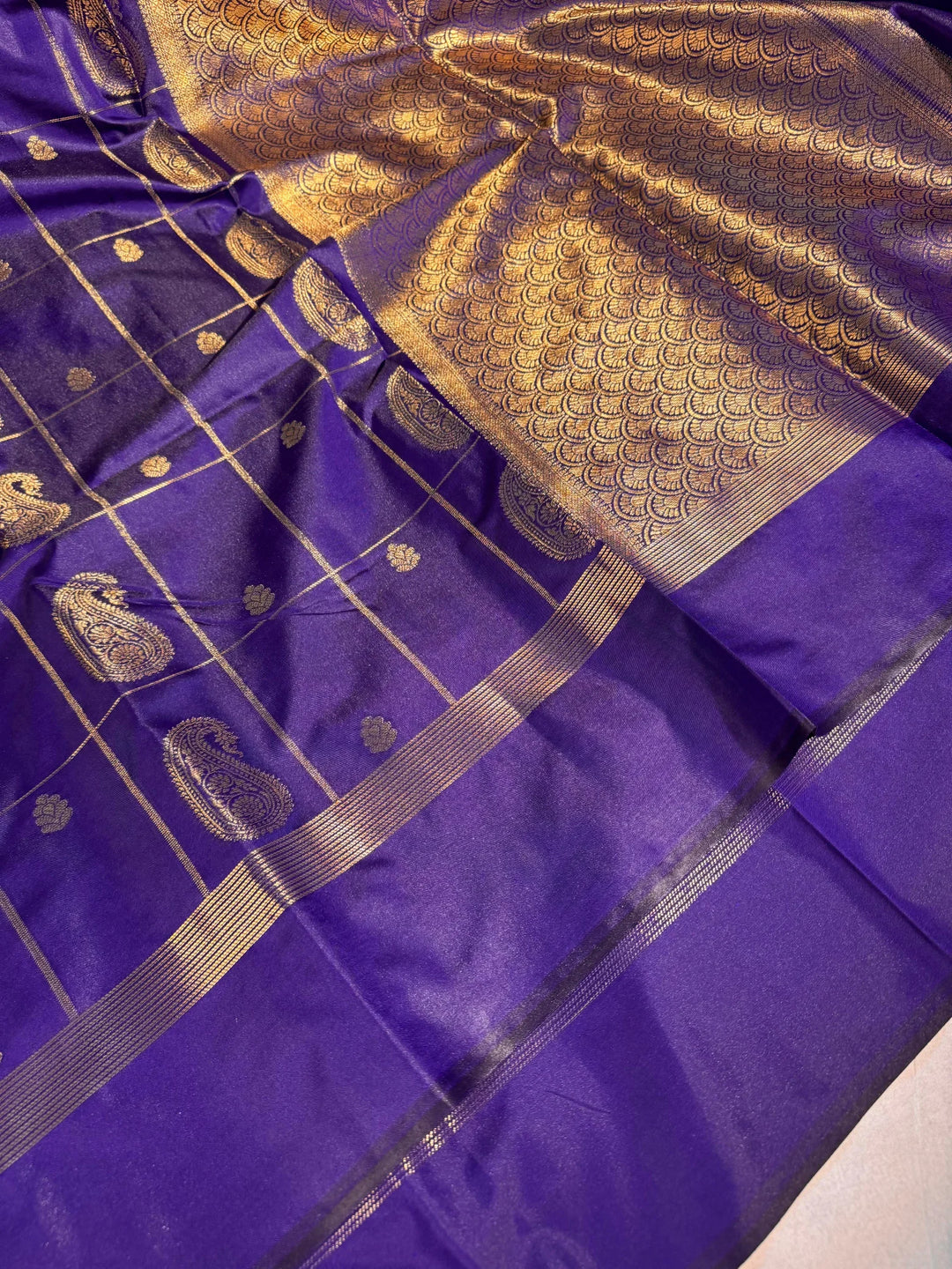 Purple banarasi semi katan silk saree with rich pallu and blouse