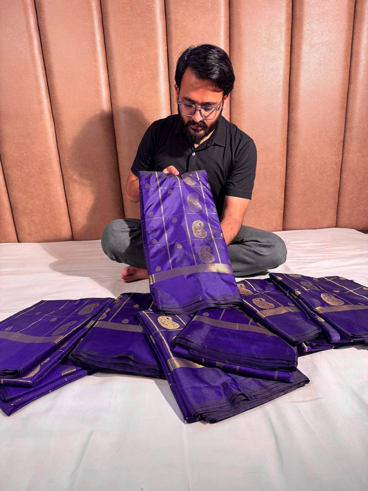 Purple banarasi semi katan silk saree with rich pallu and blouse