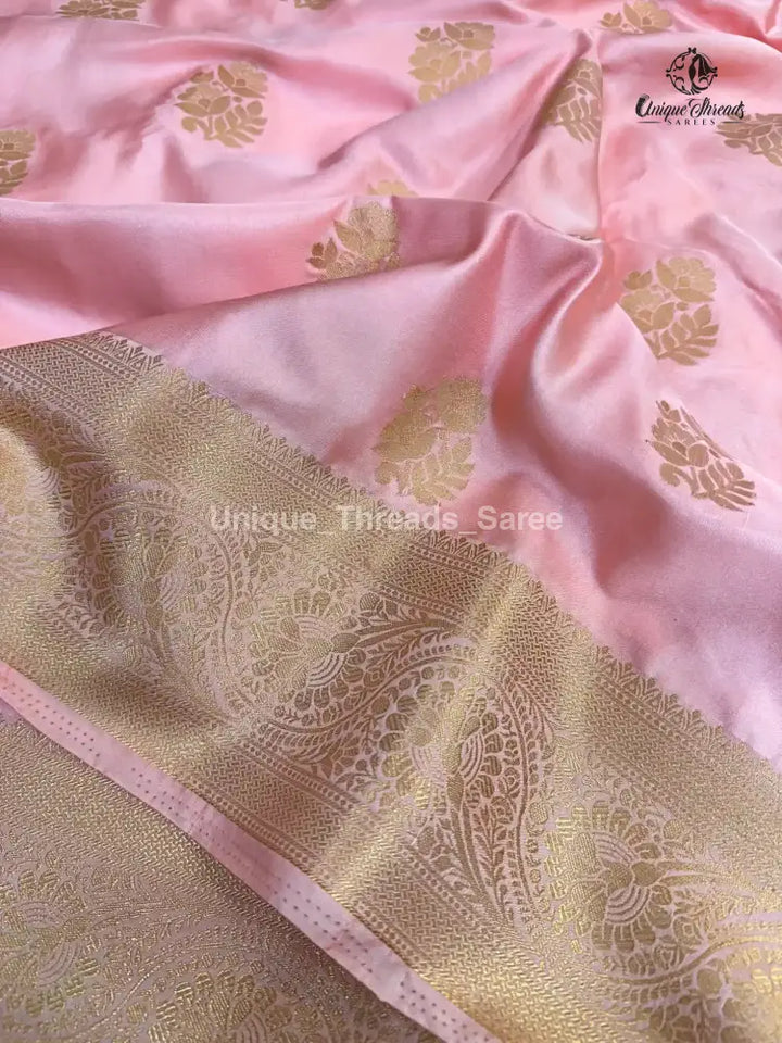 Blossom Pink Mashru Katan Zari Buta Banarasi Saree 