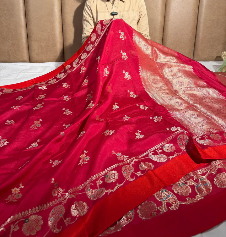 Bridal Red Meenakari Traditional Chinia Silk Banarasi Saree