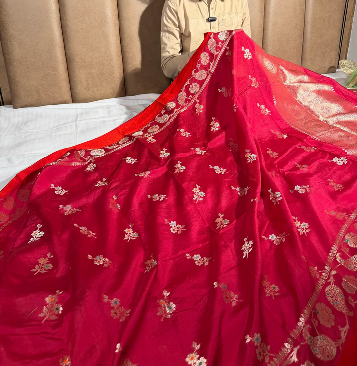 Bridal Red Meenakari Traditional Chinia Silk Banarasi Saree