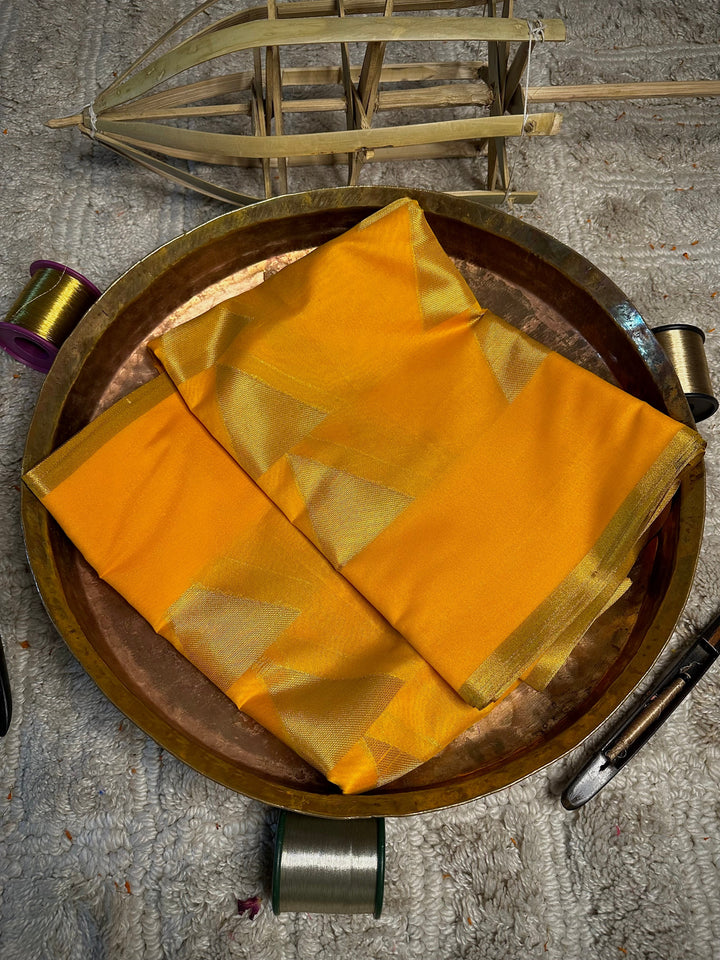 Bright Yellow Temple Jacquard Softsilk Banarasi Saree