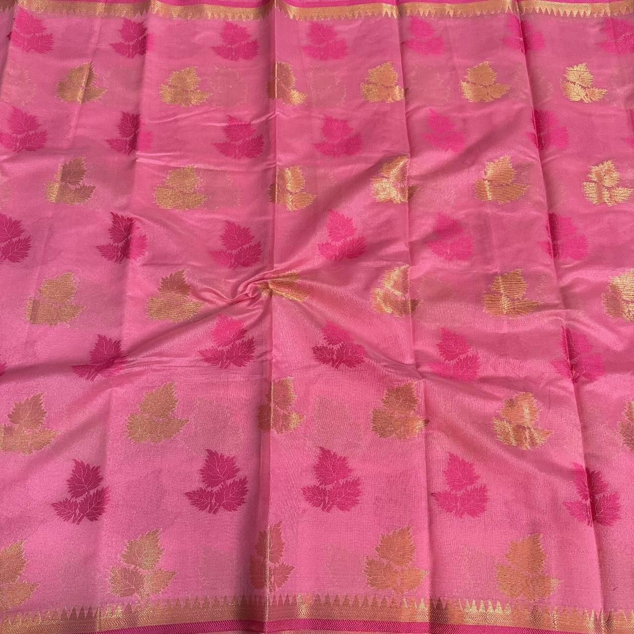 Baby Pink Soft Cotton Silk Banarasi Saree