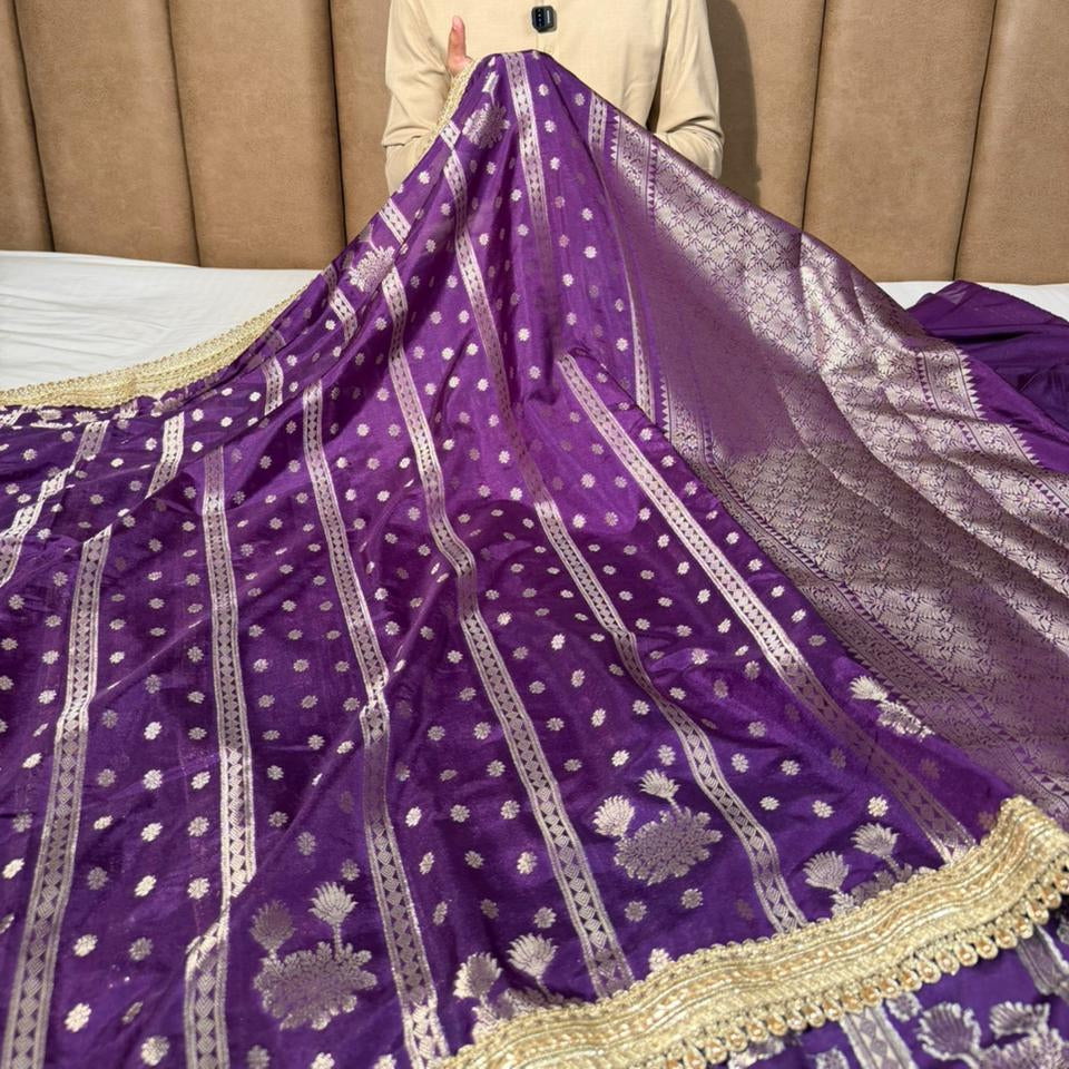 Bright Purple Chinia Silk Designer Banarasi Saree 