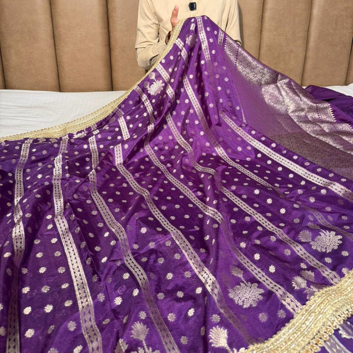 Bright Purple Chinia Silk Designer Banarasi Saree 