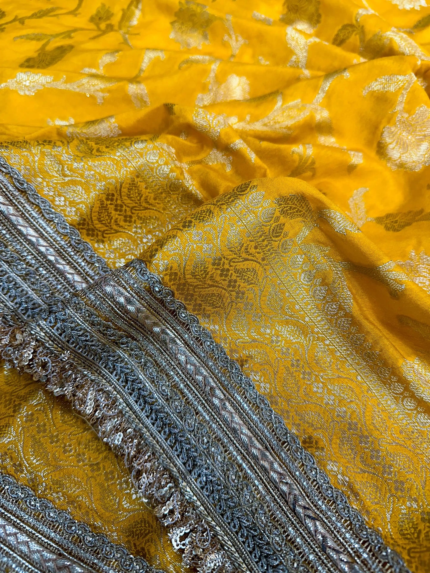 Bright Yellow Crepe Georgette Exclusive Banarasi Saree