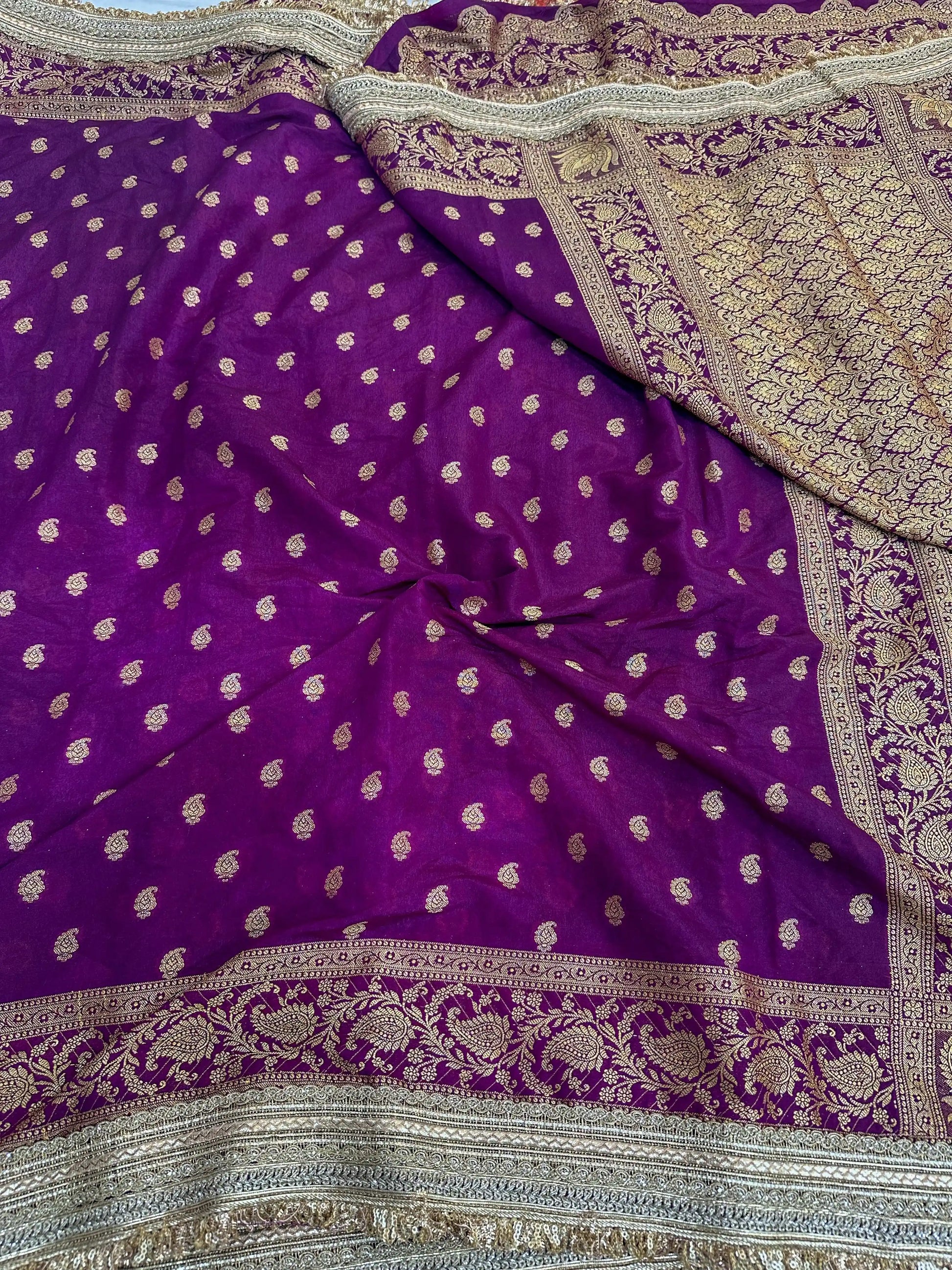 Deep Purple Crepe Georgette Exclusive Banarasi Saree