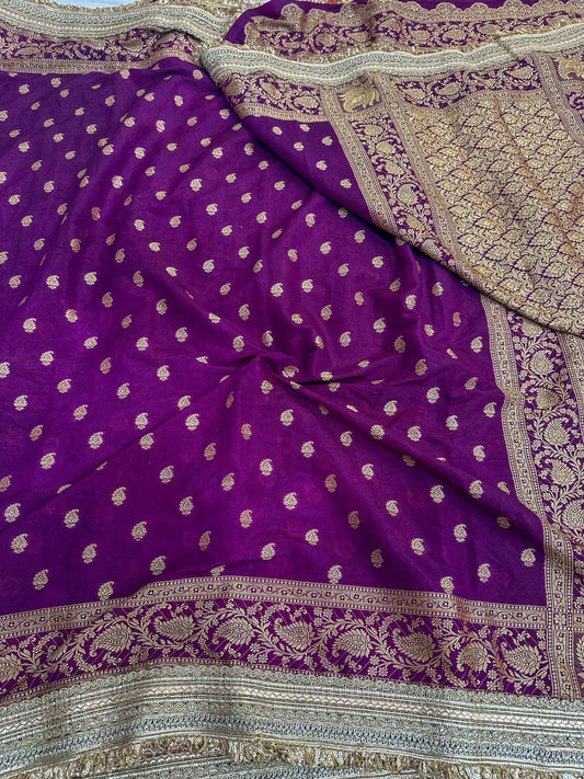 Deep Purple Crepe Georgette Exclusive Banarasi Saree