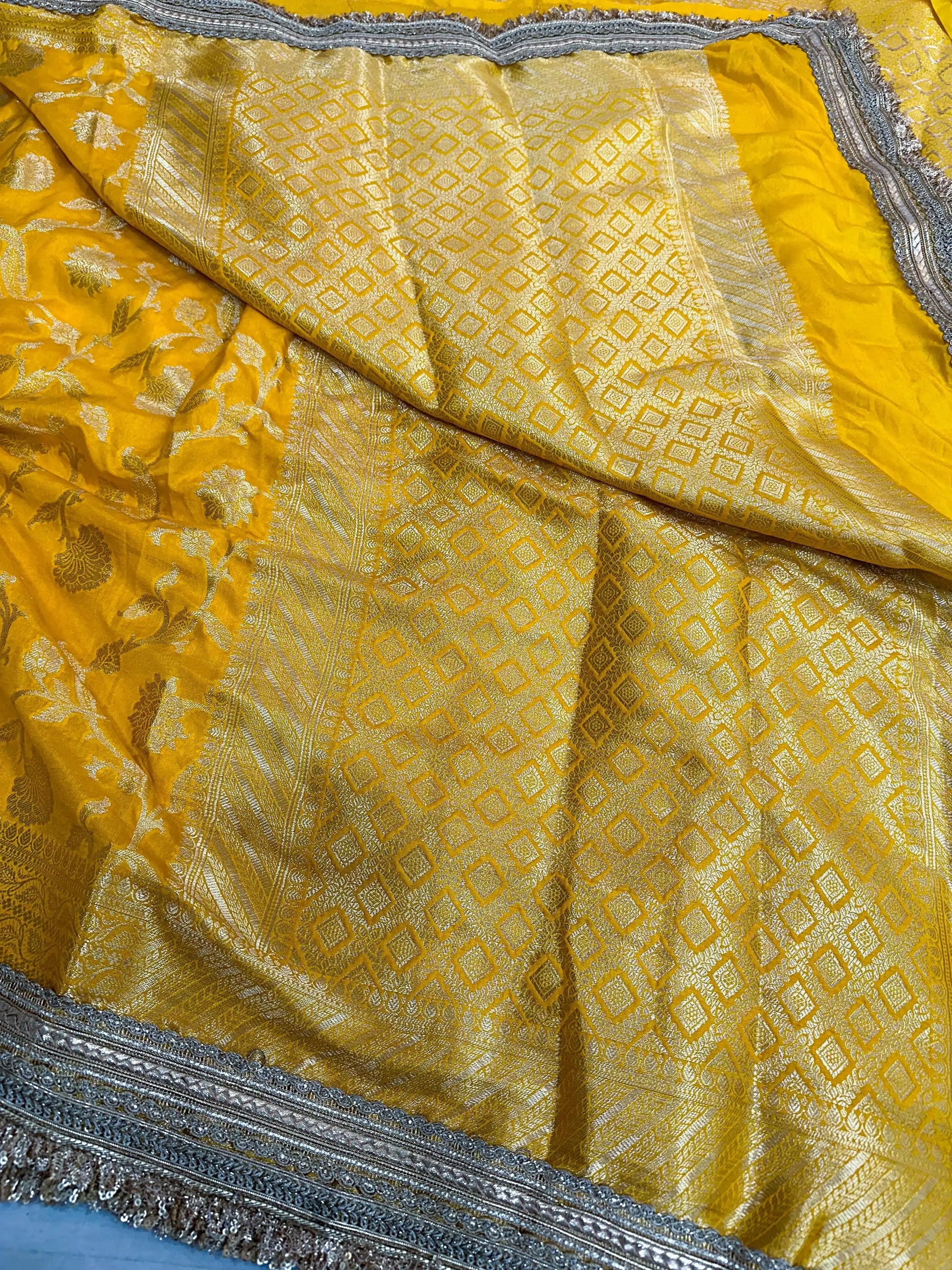 Bright Yellow Crepe Georgette Exclusive Banarasi Saree