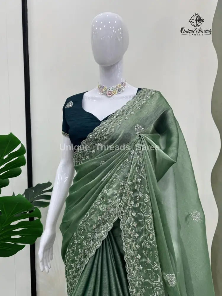 Dark Mehandi Green Shimmery Silk Designer Saree