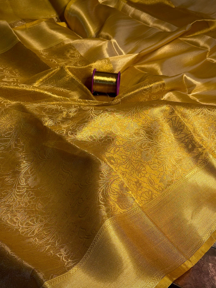 Embossed Weave Kanjivaram Tissue Gold Saree