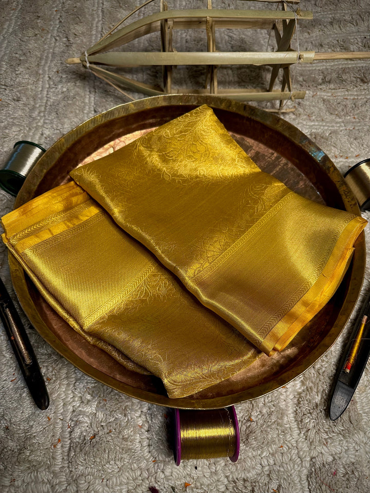 Embossed Weave Kanjivaram Tissue Gold Saree