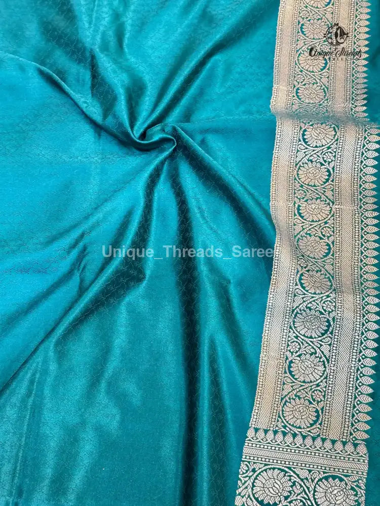 Firozi Blue Mashru Katan Silk Leheriya Weave Banarasi Saree