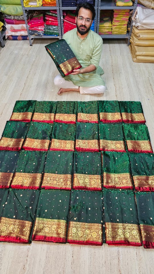 Dark Green Soft banarasi silk saree