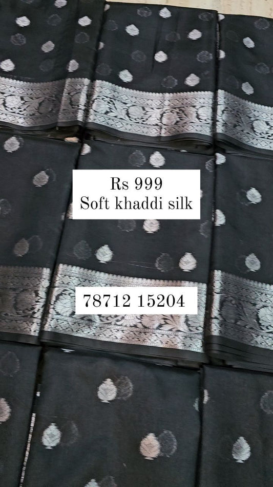 Black Soft khaddi silk saree