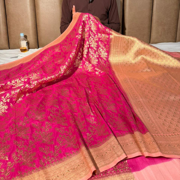 Rani Pink Grand Jaal Weave Soft Georgette Banarasi Saree
