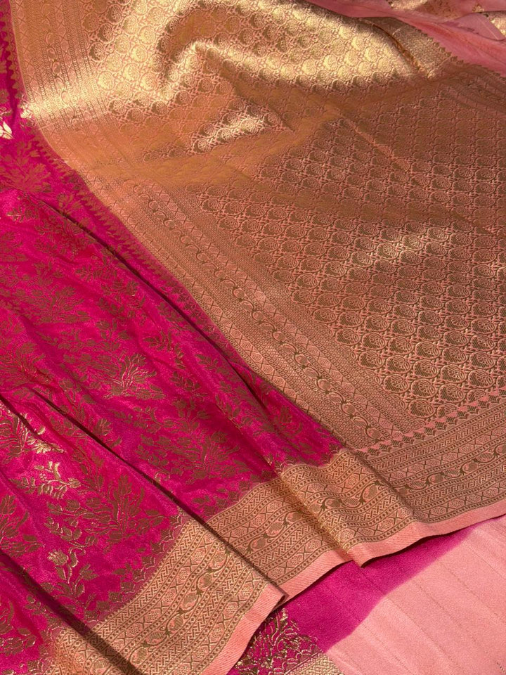 Rani Pink Grand Jaal Weave Soft Georgette Banarasi Saree